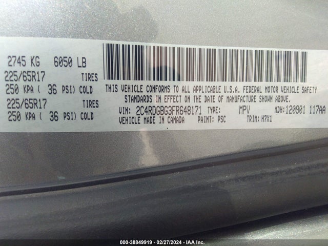 2C4RDGBG3FR648171 Dodge Grand Caravan Avp/se
