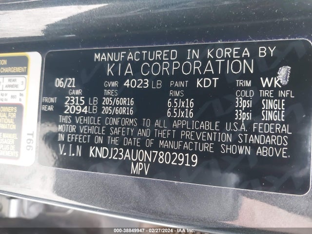 KIA SOUL S 2022 KNDJ23AU0N7802919 Image 9