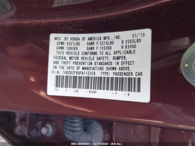 Honda Accord Ex-l 2015 1HGCR2F89FA115308 Image 9