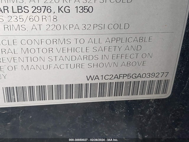 WA1C2AFP5GA039277 Audi Q5 2.0t Premium