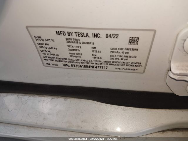 5YJSA1E54NF477717 Tesla Model S Dual Motor All-wheel Drive
