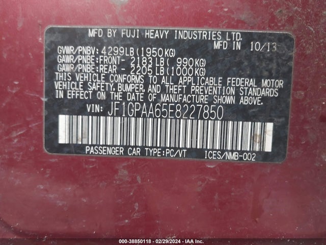 Subaru Impreza 2.0i 2014 JF1GPAA65E8227850 Image 9