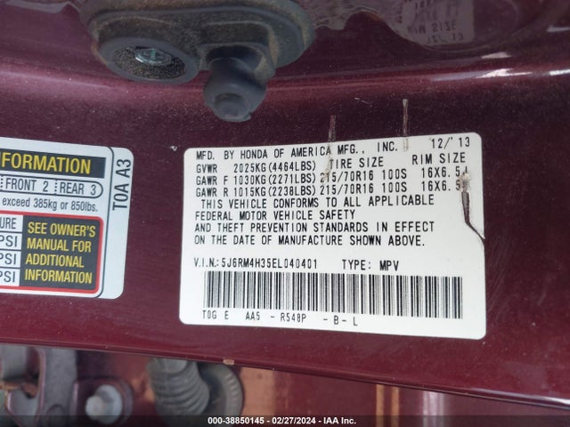 Honda CR-V LX 2014 5J6RM4H35EL040401 Image 9