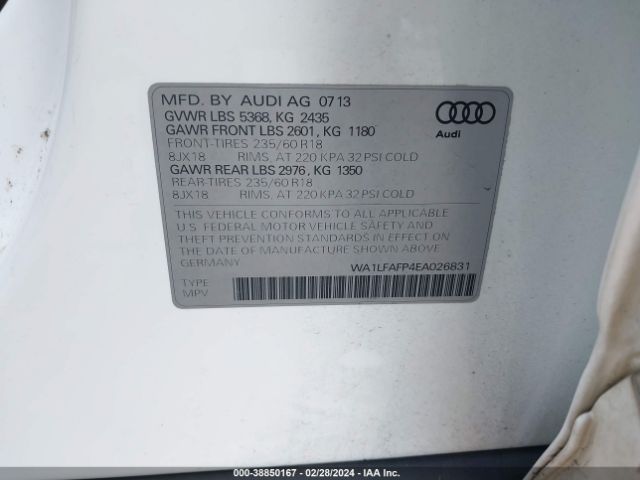 WA1LFAFP4EA026831 Audi Q5 2.0t Premium