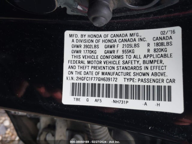 Honda Civic Ex-l 2016 2HGFC1F77GH639172 Image 9