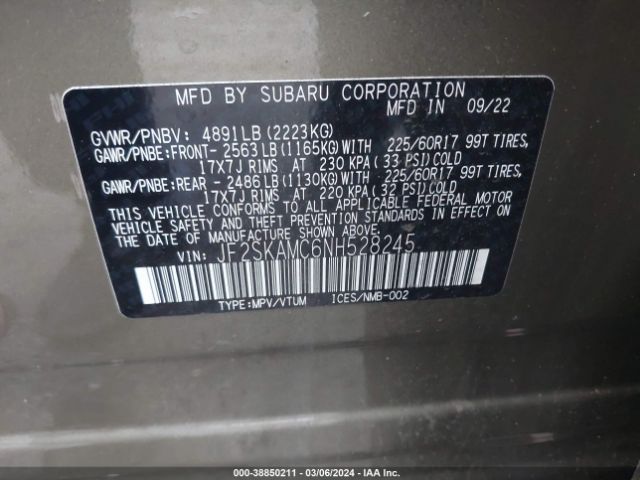 JF2SKAMC6NH528245 Subaru Forester Wilderness