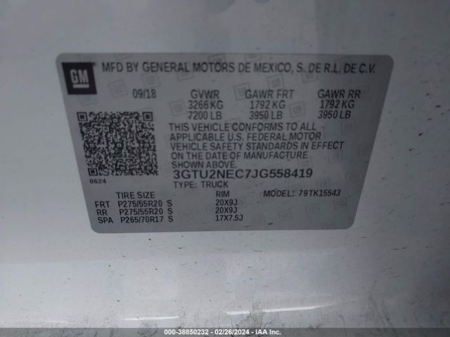 3GTU2NEC7JG558419 GMC Sierra 1500 Slt