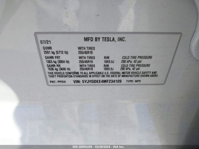 5YJYGDEE4MF234109 Tesla Model Y Long Range Dual Motor All-wheel Drive