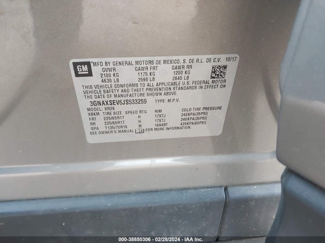 Chevrolet EQUINOX LT 2018 3GNAXSEV6JS533259 Image 9
