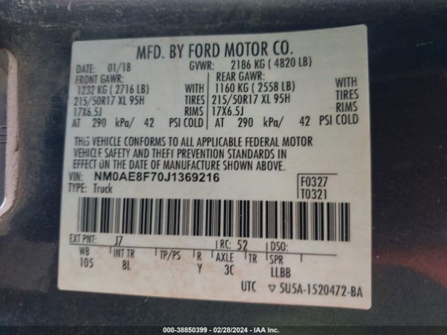 NM0AE8F70J1369216 Ford Transit Connect Xlt