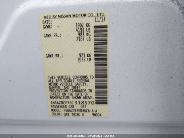 1N4AZ0CP7FC318570 Nissan LEAF SV