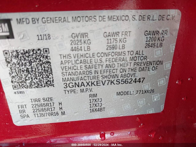 Chevrolet EQUINOX LT 2019 3GNAXKEV7KS562447 Image 9