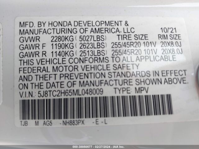5J8TC2H65ML048009 Acura Rdx A-spec Package