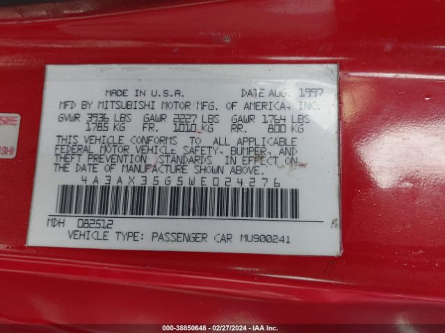 1998 MITSUBISHI ECLIPSE SPYDER 4A3AX35G5WE024276 Photo 8