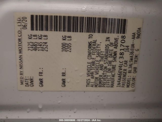 1N4AA6EV4LC381708 Nissan Maxima Sr Xtronic Cvt