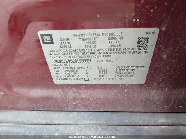 Chevrolet Trax 1ls 2016 3GNCJKSB2GL236657 Image 9