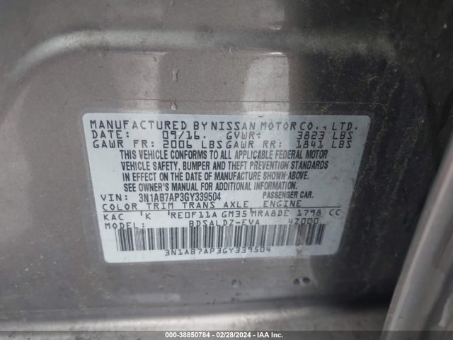 Nissan SENTRA SV 2016 3N1AB7AP3GY339504 Image 9