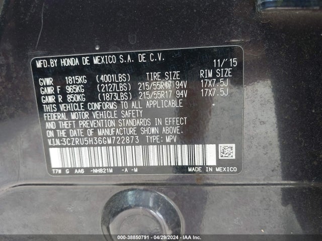 Honda HR-V LX 2016 3CZRU5H36GM722873 Image 9