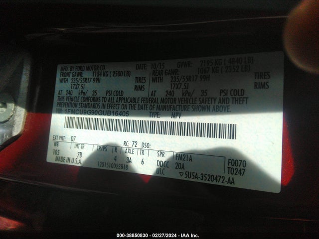 Ford ESCAPE SE 2016 1FMCU9G90GUB16405 Image 9