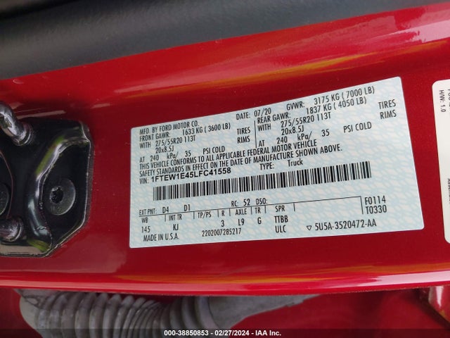 Ford F-150 King Ranch 2020 1FTEW1E45LFC41558 Image 9
