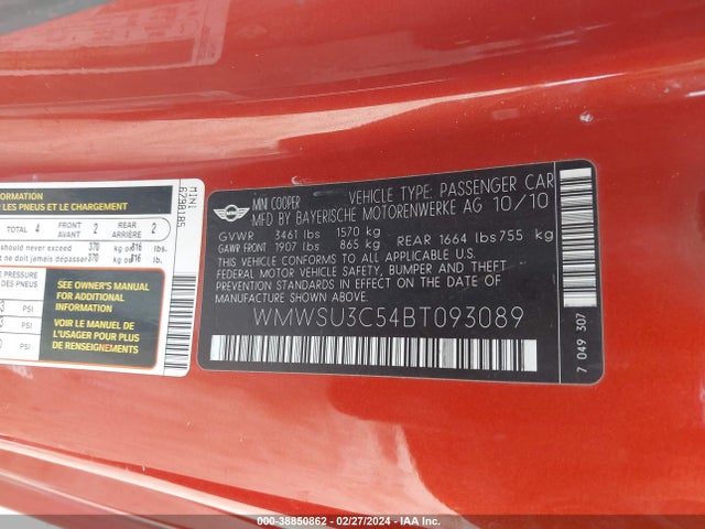 2011 MINI COOPER WMWSU3C54BT093089 Photo 8