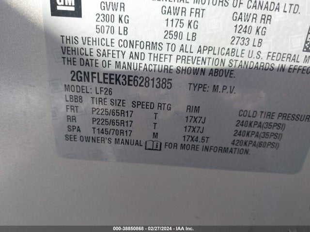 Chevrolet EQUINOX LS 2014 2GNFLEEK3E6281385 Image 9