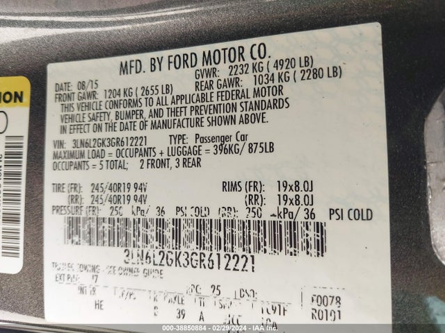 Lincoln MKZ 2016 3LN6L2GK3GR612221 Image 9
