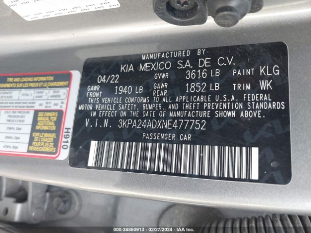 3KPA24ADXNE477752 KIA RIO S