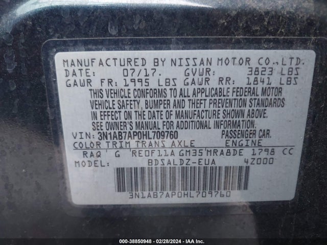 Nissan SENTRA SV 2017 3N1AB7AP0HL709760 Image 9