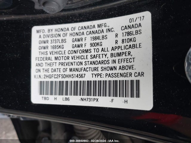Honda Civic Lx 2017 2HGFC2F50HH514567 Image 9