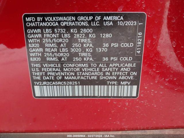 1V2JR2CA5RC528251 Volkswagen Atlas 2.0t Se W/technology