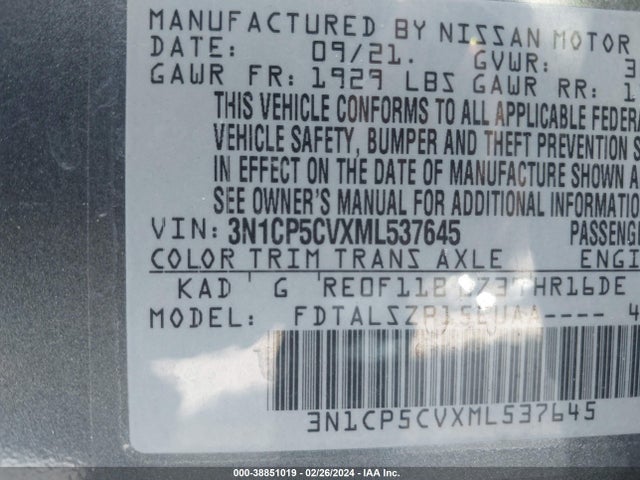 Nissan Kicks Sv Xtronic Cvt 2021 3N1CP5CVXML537645 Image 9