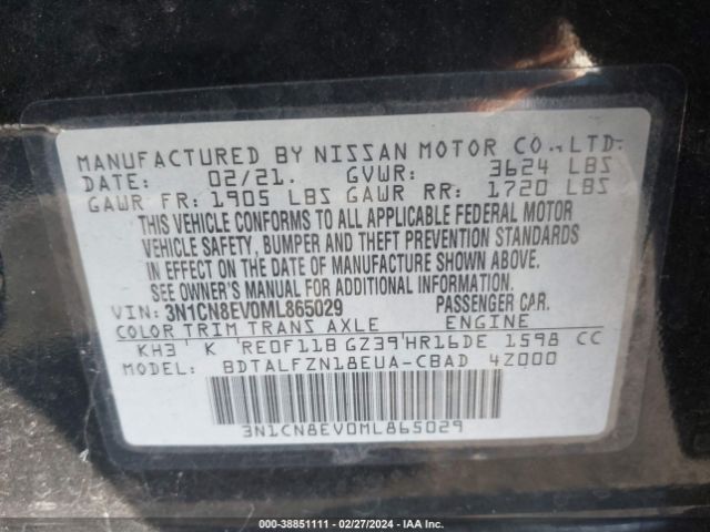 3N1CN8EV0ML865029 Nissan Versa Sv Xtronic Cvt
