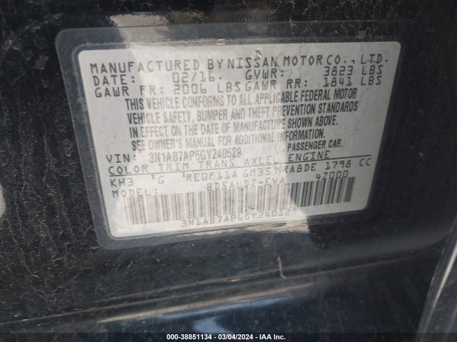 Nissan SENTRA SV 2016 3N1AB7AP6GY240529 Image 9