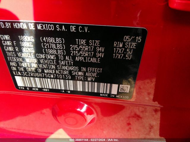 3CZRU6H75GM710139 Honda Hr-v Ex-l