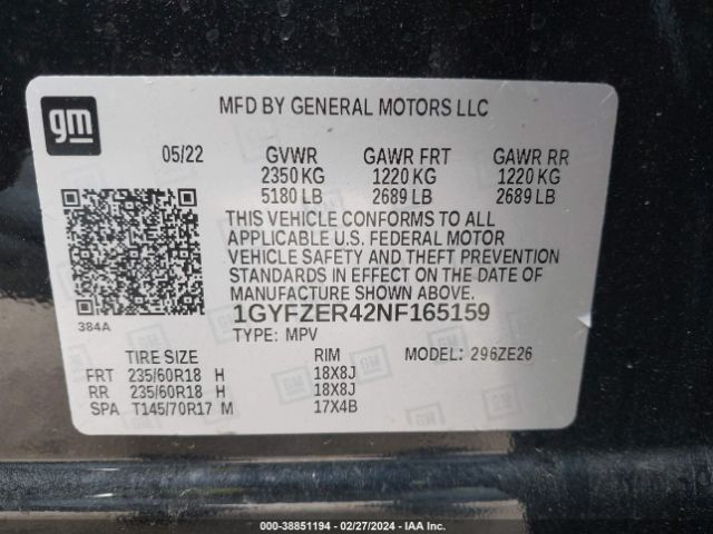 1GYFZER42NF165159 Cadillac Xt4 Fwd Sport