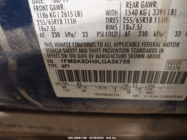 Ford EXPLORER XLT 2020 1FMSK8DH0LGA56755 Image 9