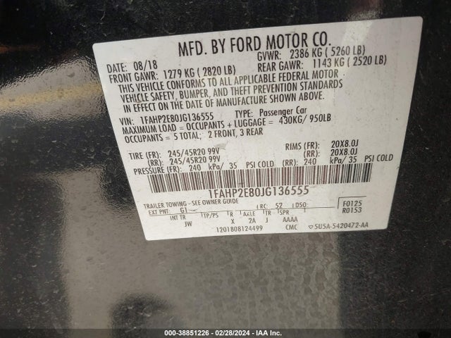 Ford TAURUS SEL 2018 1FAHP2E80JG136555 Image 9