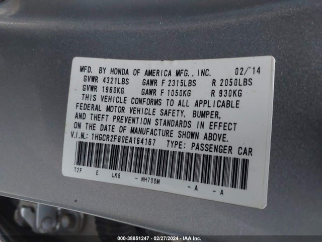 Honda Accord Ex-l 2014 1HGCR2F80EA164167 Image 9
