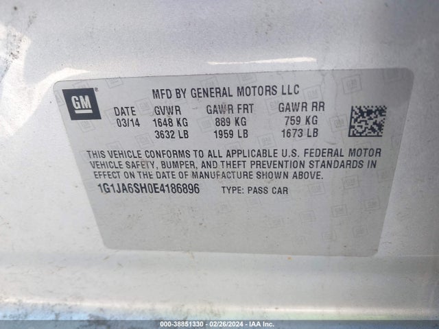 Chevrolet Sonic Ls Auto 2014 1G1JA6SH0E4186896 Image 9