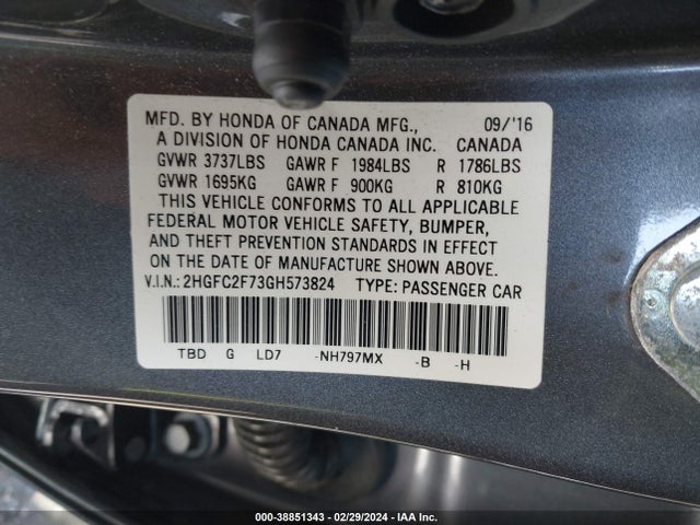 Honda CIVIC EX 2016 2HGFC2F73GH573824 Image 9