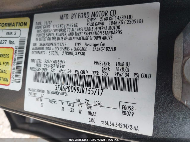 Ford Fusion Titanium 2018 3FA6P0D99JR155717 Image 9