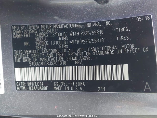 Toyota Sienna Xle 7 Passenger 2018 5TDDZ3DC8JS201818 Image 9