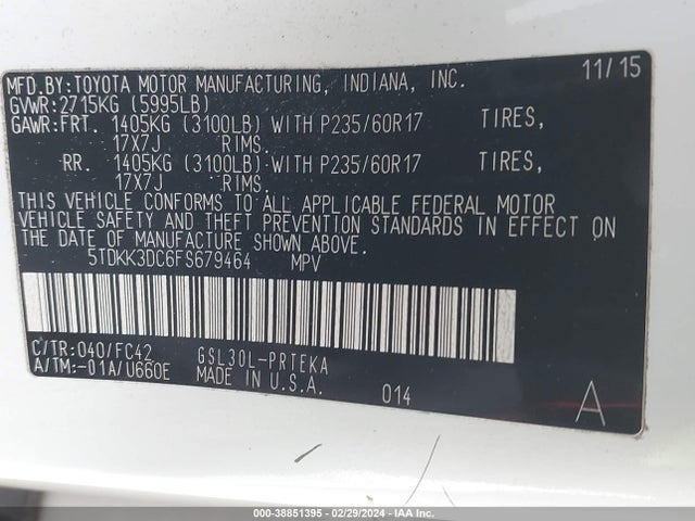 Toyota Sienna Le 8 Passenger 2015 5TDKK3DC6FS679464 Image 9