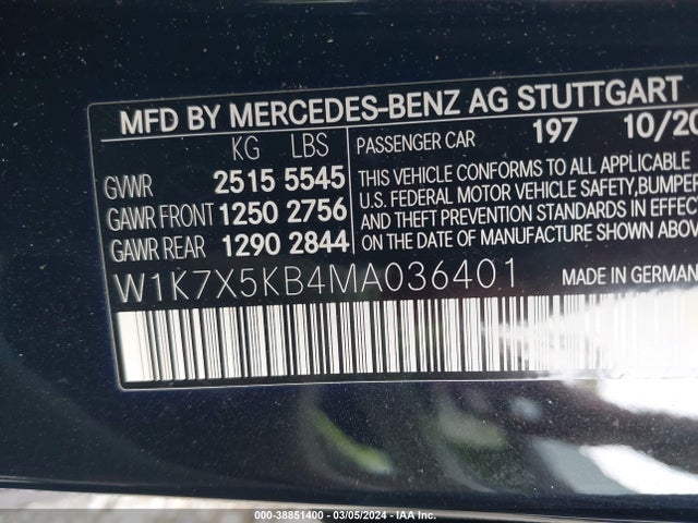 W1K7X5KB4MA036401 Mercedes-Benz Amg Gt 43 4-door Coupe