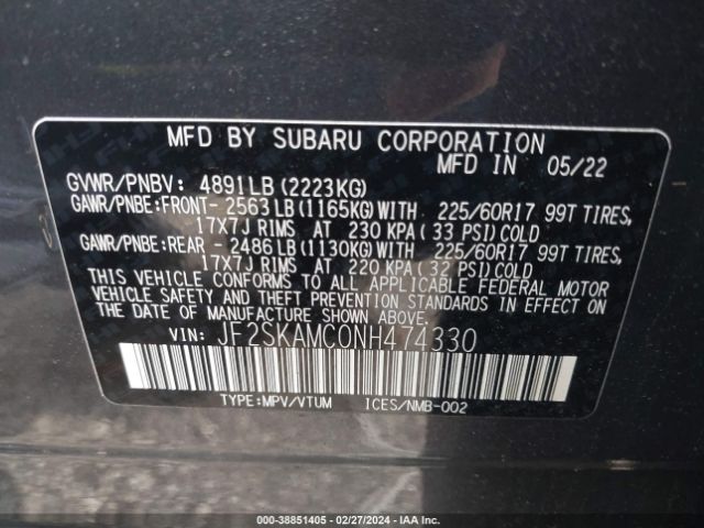 JF2SKAMC0NH474330 Subaru Forester Wilderness