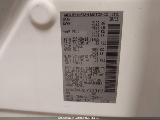 Nissan Rogue Sl 2016 5N1AT2MV1GC753103 Image 9
