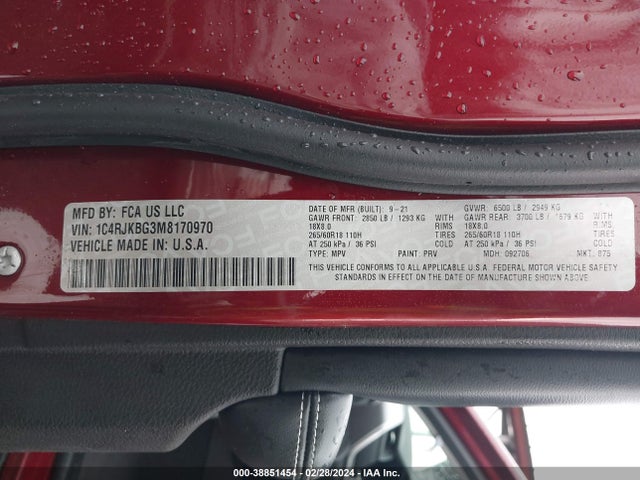 1C4RJKBG3M8170970 Jeep Grand Cherokee L Limited 4x4