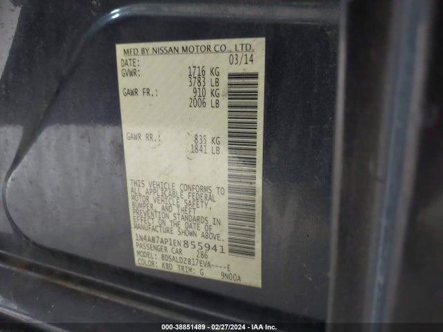 Nissan SENTRA SV 2014 1N4AB7AP1EN855941 Image 9