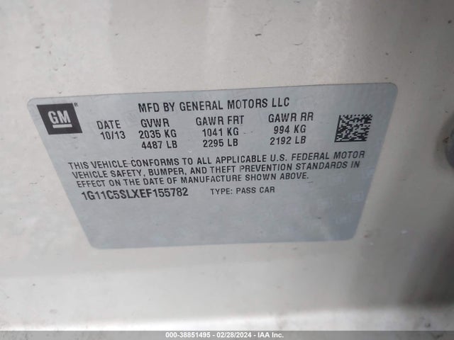 Chevrolet MALIBU 1LT 2014 1G11C5SLXEF155782 Image 9